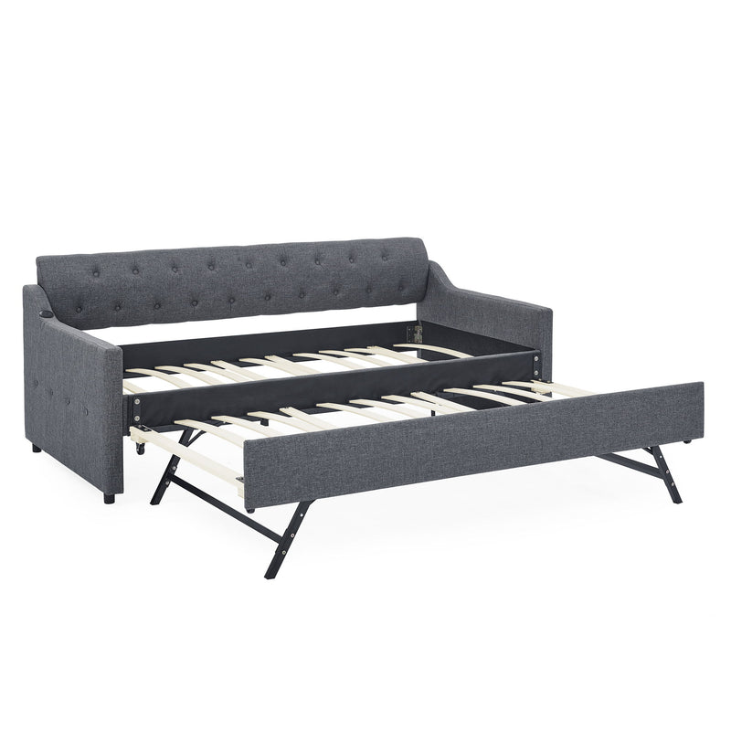 Size Upholstered Daybed With Trundle And USB Charging Armrest