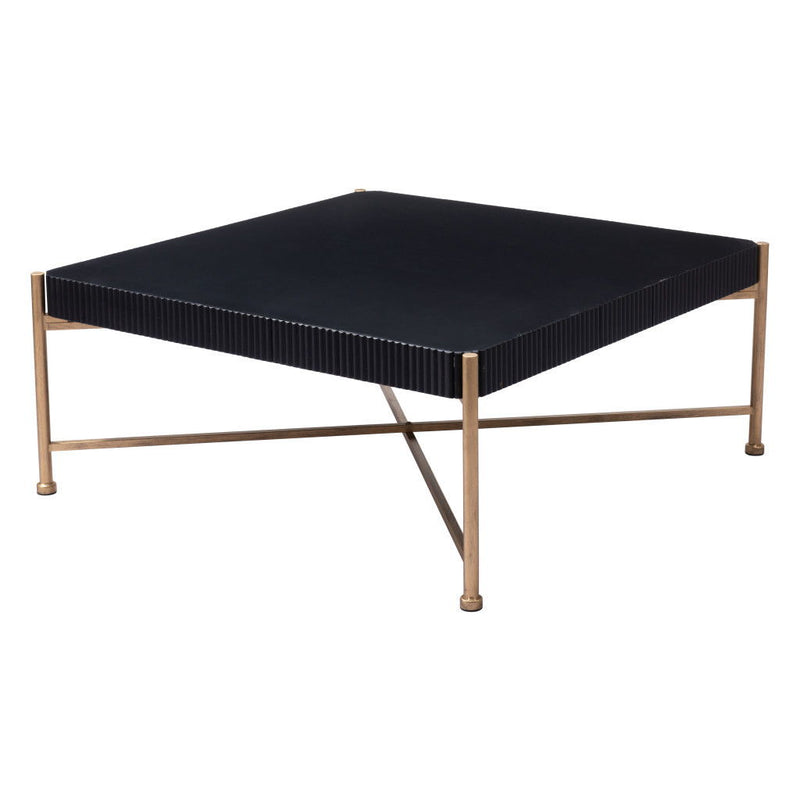 42" Solid Wood And Steel Square Coffee Table - Black And Gold