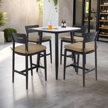 Load image into Gallery viewer, 5 Pieces Outdoor Patio Bar Set, Rounded Square Table &amp; 4 Aluminum Bar Stools
