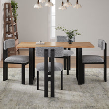 Load image into Gallery viewer, Mid Century 5 Piece Dining Set With Upholstered Metal Leg Chairs And Solid Wood Top Table - Black / White / Natural

