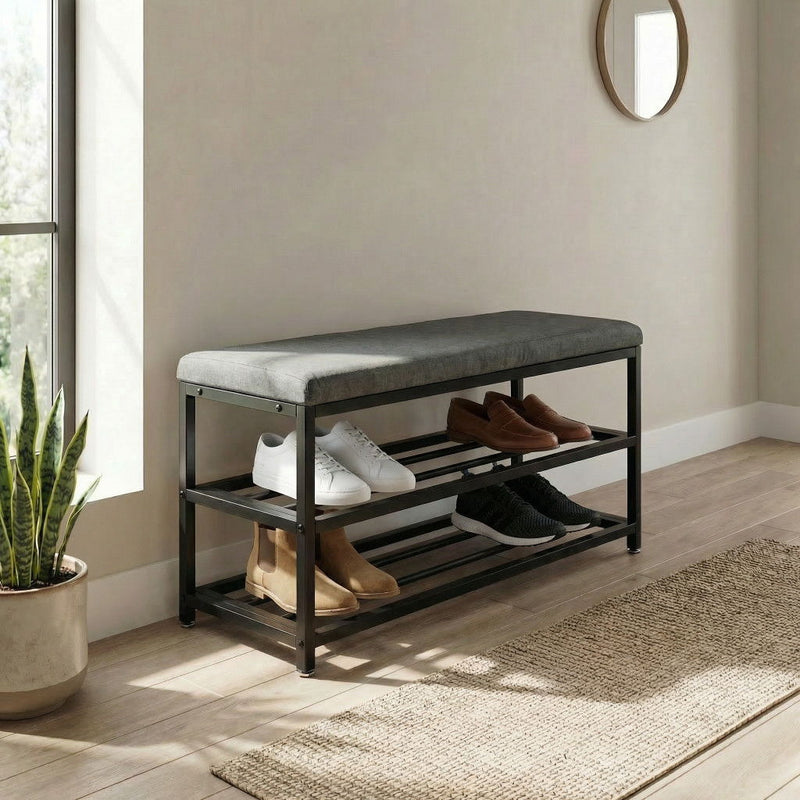 Six Pair Metalshoe Storage Bench - Black