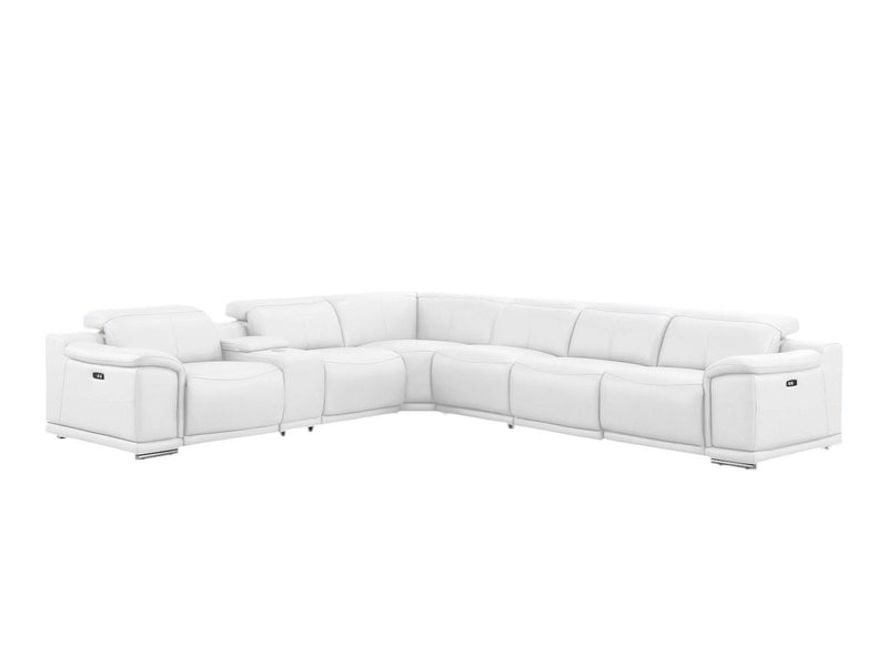 Leather Modular L-Shaped Seven Piece Corner Sectional With Console - White