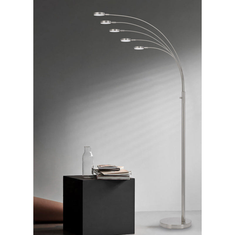 82" Five Light LED Arc Floor Lamp - Nickel