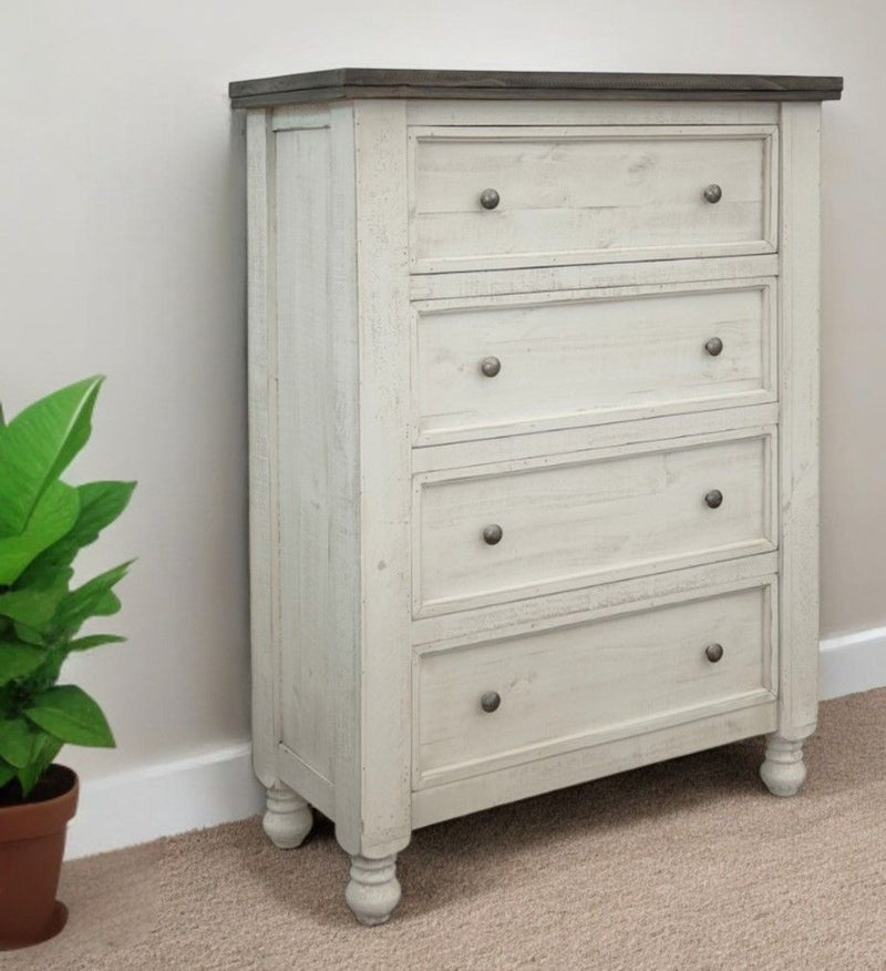 Solid Wood Four Drawer Chest - Gray / Ivory