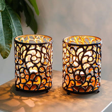 Load image into Gallery viewer, 7" Battery Operated Lamps With Pierced Cylinder Shades (Set of 2) - Black
