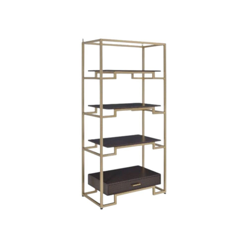Four Tier Etagere Bookcase With a Drawer - Gold / Black