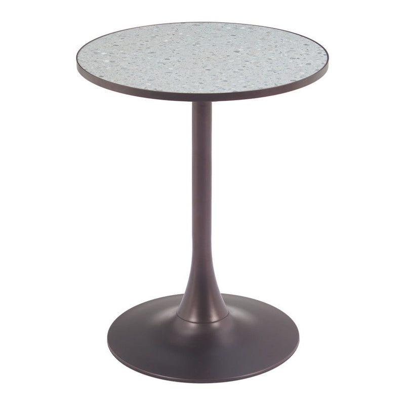 24" Wood And Steel Pedestal Base Round Top Dining Table - Bronze / Gray