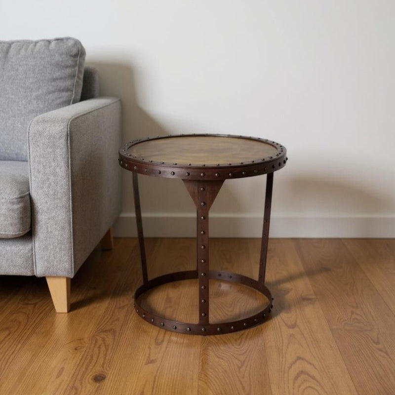 24" Copper And Metal Round Pedestal End Table - Bronze