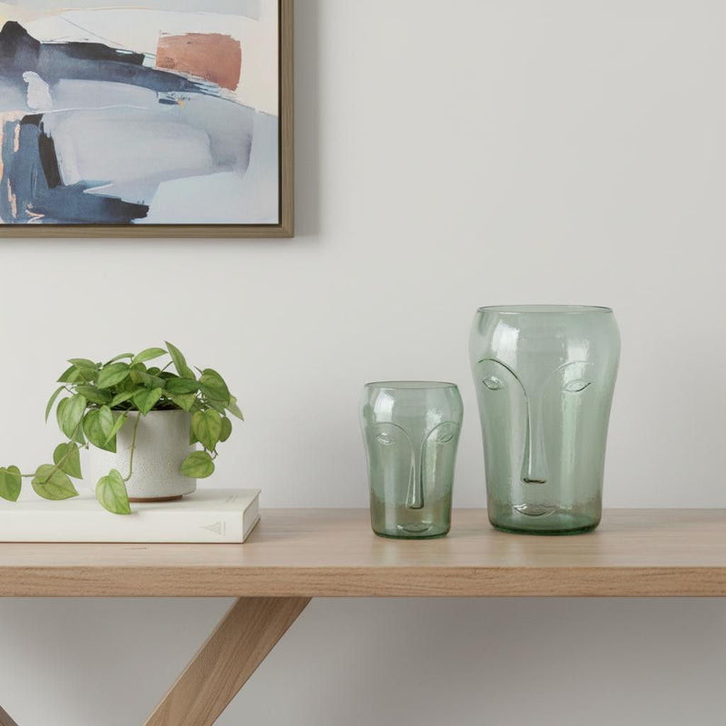 Modern Abstract Faces Table Vases (Set of 2) - Light Green