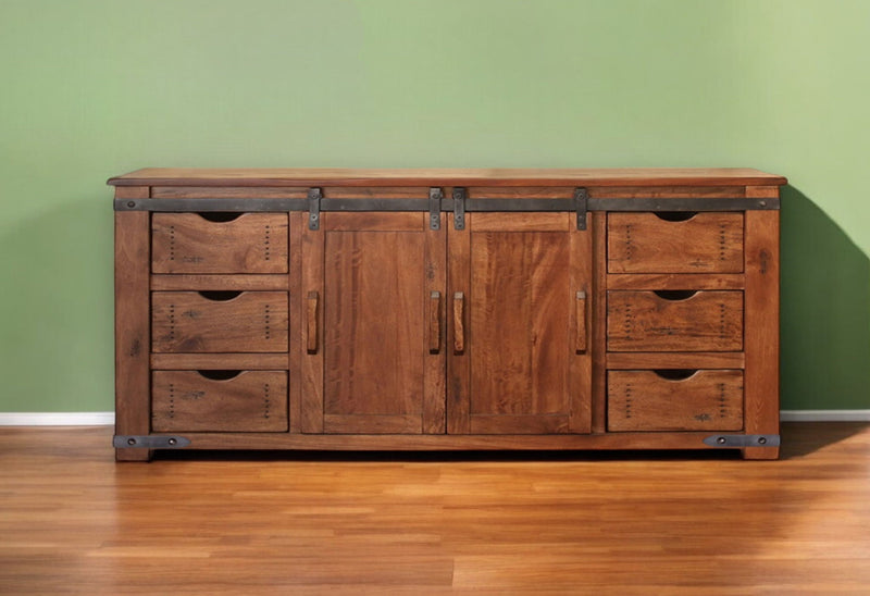 Solid Wood Enclosed Storage Distressed TV Stand - Brown