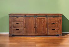 Load image into Gallery viewer, Solid Wood Enclosed Storage Distressed TV Stand - Brown
