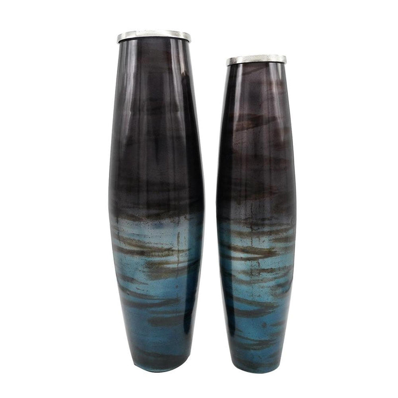 Abstract Cylinder Floor Vases (Set of 2) - Black / Blue