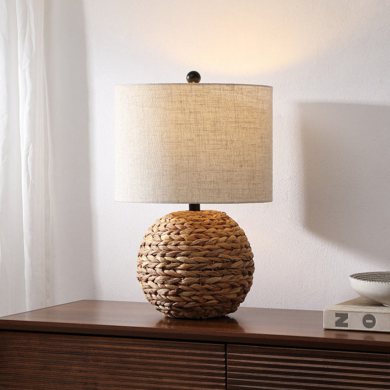 Round Table Lamp LED With Drum Shade - Brown