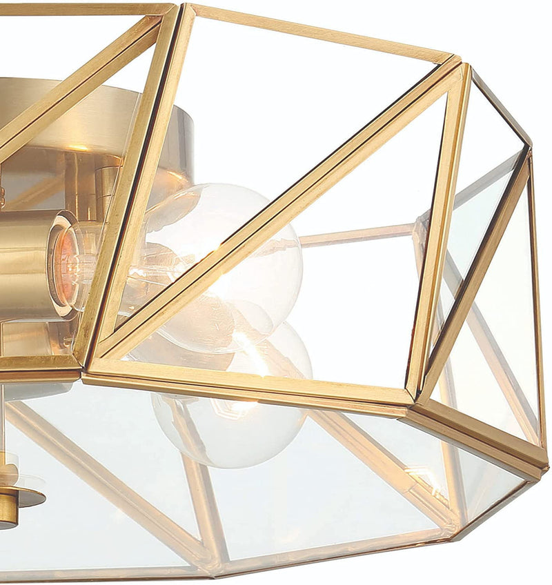 Unique Statement Four Light Metal Dimmable Flush Chandelier With Shades - Brass