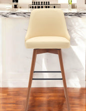 Load image into Gallery viewer, Faux Leather With Solid Wood Swivel Bar Height Bar Chair - Cream And Wood Brown
