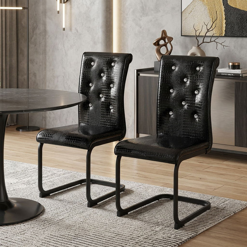 Faux Leather Metal Dining Side Chairs (Set of 2) - Black