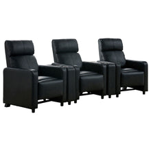 Load image into Gallery viewer, Warren - 3 Seater Home Theater With 2 Wedge Consoles Recliners - Black
