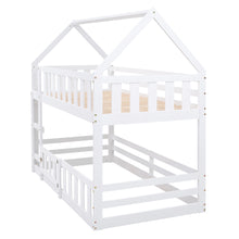 Load image into Gallery viewer, Twin over Twin House Bunk Bed with Fence and Door, White
