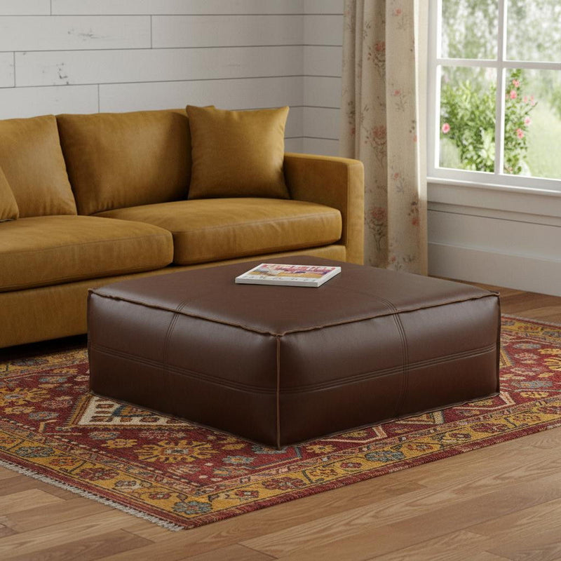 36" Pouf Ottoman Faux Leather - Brown