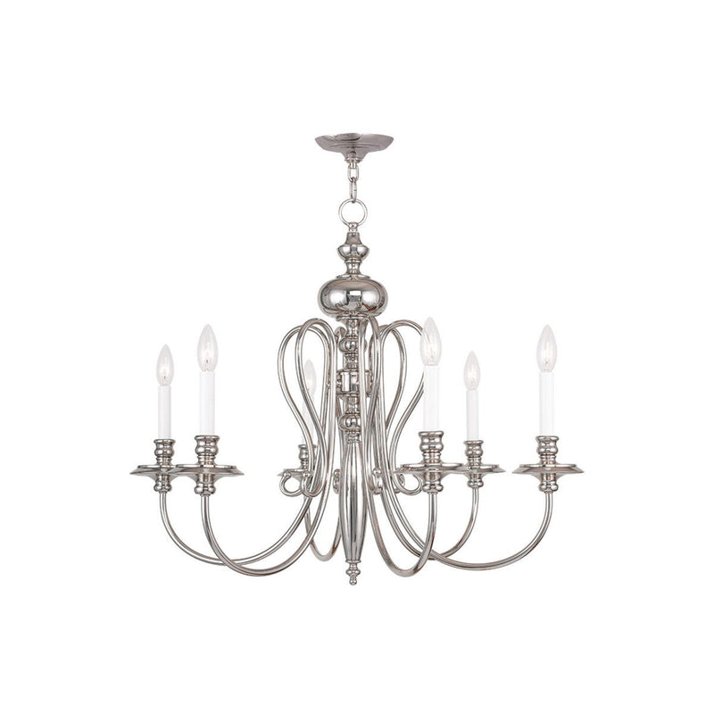 24" Six Light Metal Dimmable Chandelier With Shades - Nickel