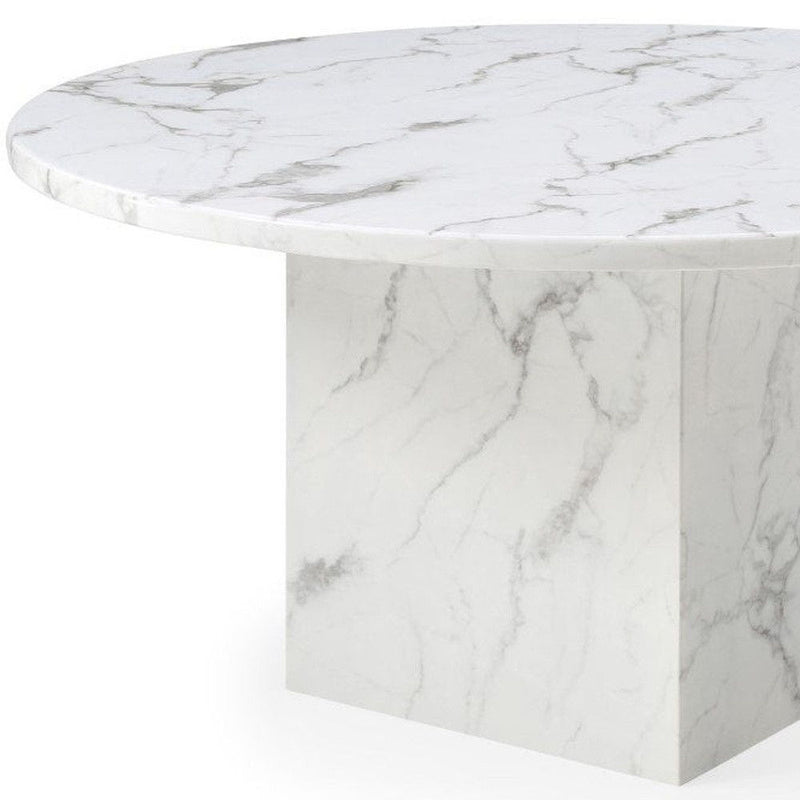 60" Marble Pedestal Base Round Top Dining Room Table - Gray / White