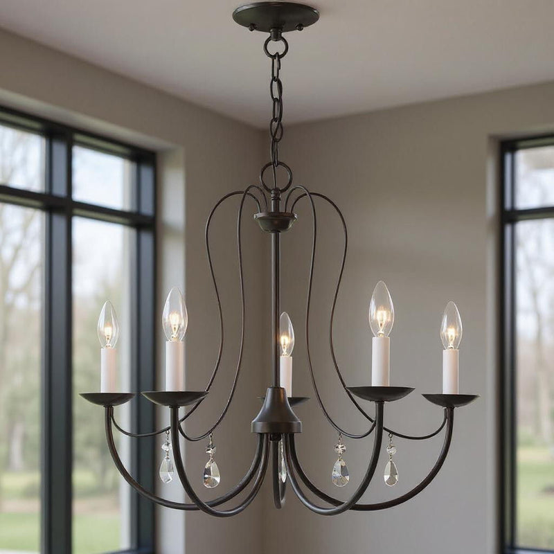 20'' Five Light Dimmable Chandelier With Shades - Bronze