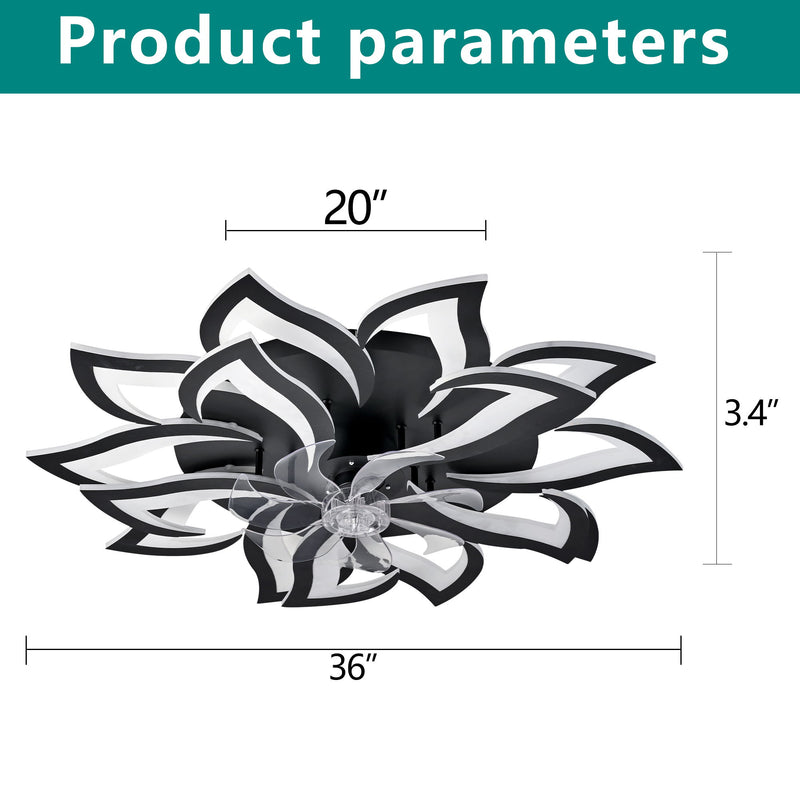 Ceiling Fan With Remote Control And Lights, 6 Speeds, 3 Color Temperatures, Low Profile Flush Mount