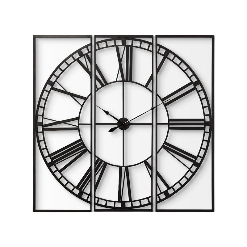 Round Square Industrial Style Wall Clock - Black