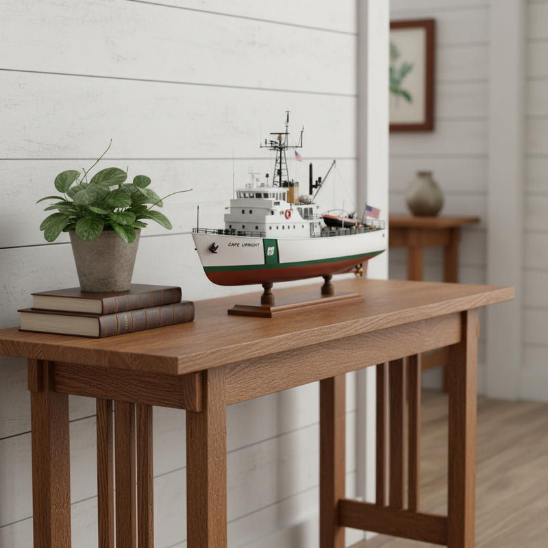 Hand Painted Model Boat (624566) - White / Dark Brown