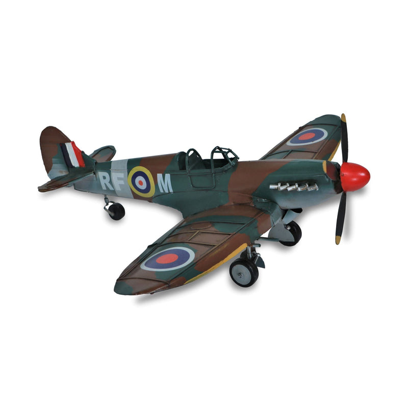 Hand Painted 1940 Spit Fire Model Airplane - Green / Brown