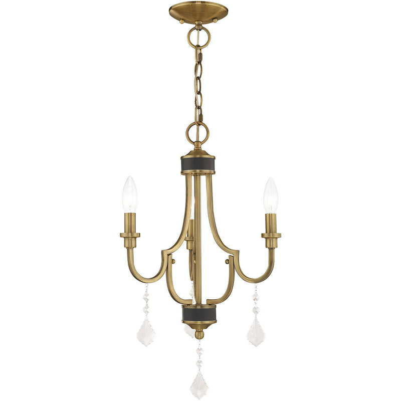 22" Three Light Dimmable Chandelier With Shades - Antiqued Brass