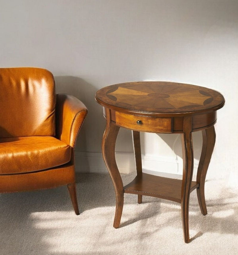 Oval Coffee Table With Shelf - Brown