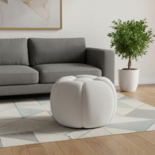 Load image into Gallery viewer, Tufted Boucle Round Ottoman - White
