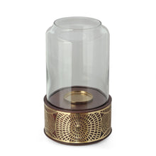 Load image into Gallery viewer, Boho Handcrafted Mango Wood Hurricane Candle Holder With Tempered Glass And Metal Accents - Brown
