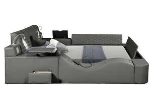 Zoya Smart Multifunctional Queen Size Bed Made with Wood in Gray