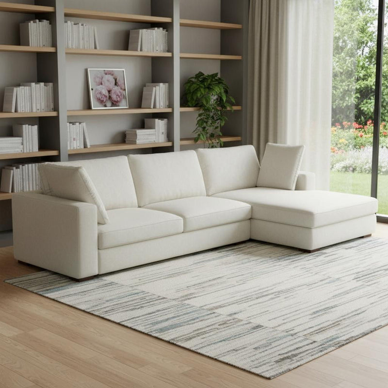 Modern Fabric Sofa With Brown Legs - Cream