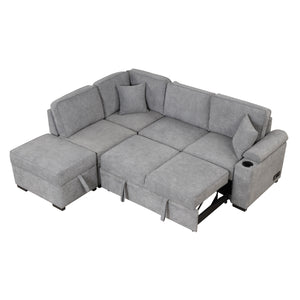 87.4" Sleeper Sofa Bed,2 in 1 Pull Out sofa bed L Shape Couch with Storage Ottoman for Living Room,Bedroom Couch and Small Apartment, Gray