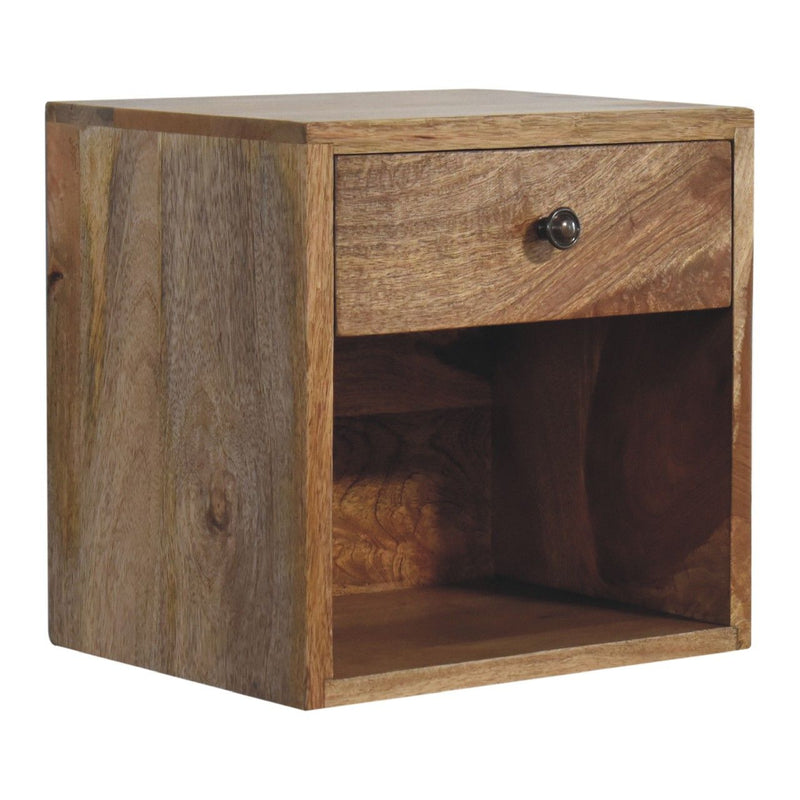 12" Modern Solid Wood Square One Drawer Floating Nightstand - Brown