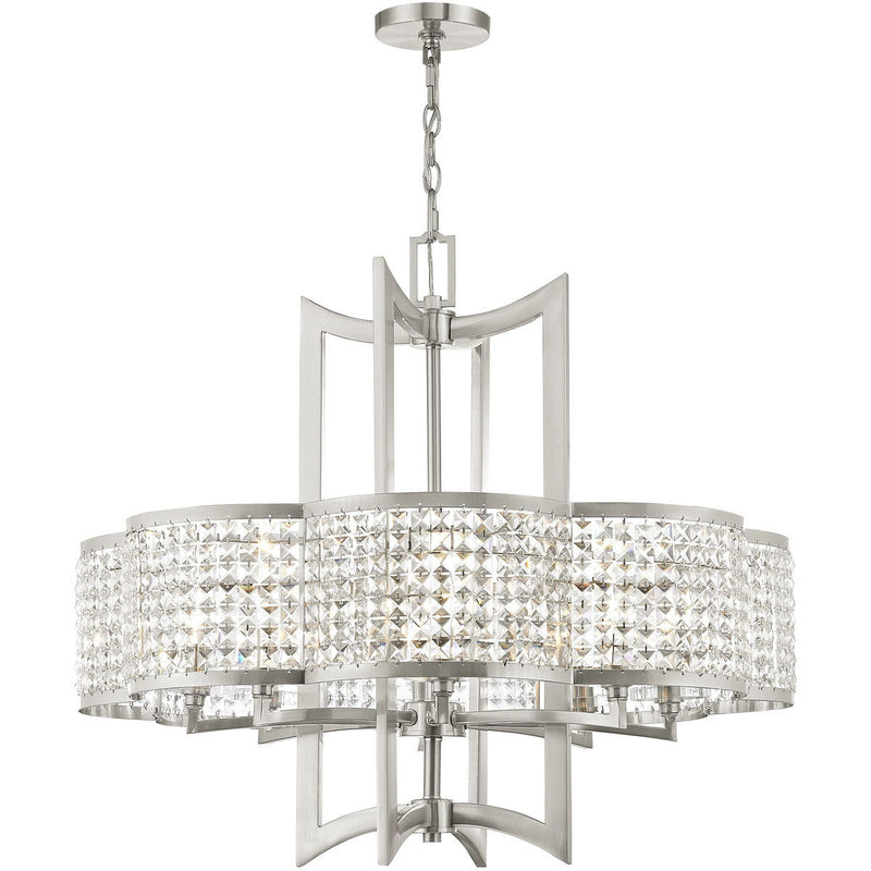 27'' Eight-Light Dimmable Chandelier With Shades - Nickel