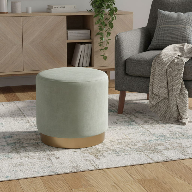 Velvet Footstool Ottoman - Gray / Gold