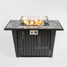 Load image into Gallery viewer, Morden Steel Fire Pit Table With Marble Tile Tabletop, Glass Wind Guard And Lid
