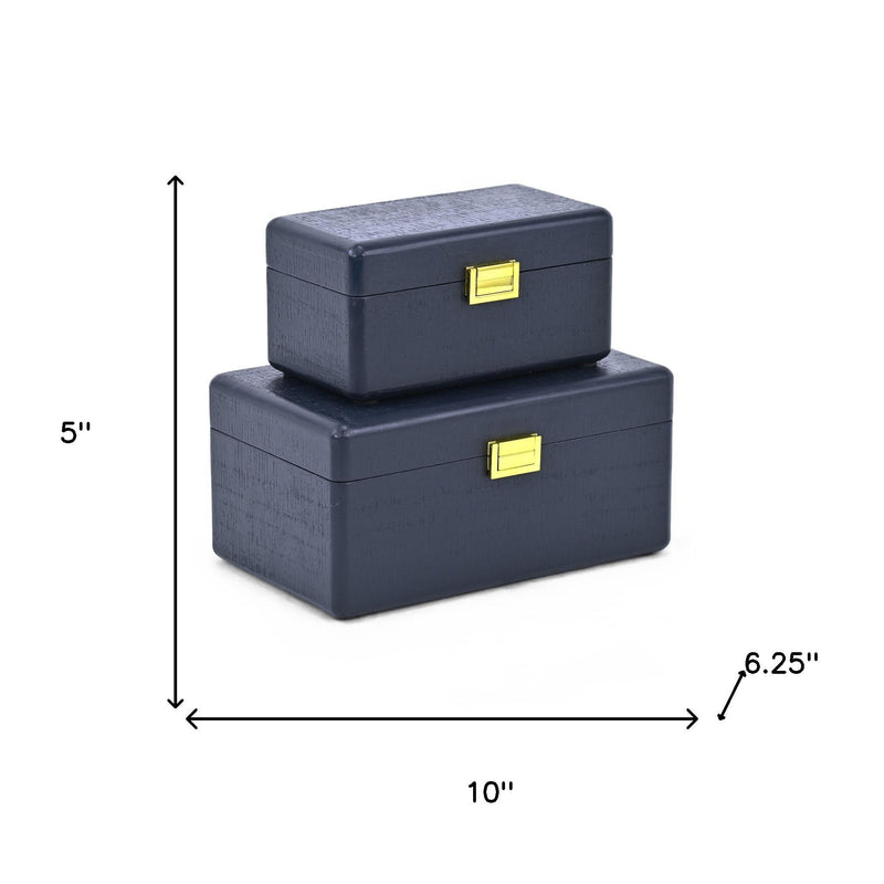 Hand Painted Decorative Box (Set of 2) - Navy Blue