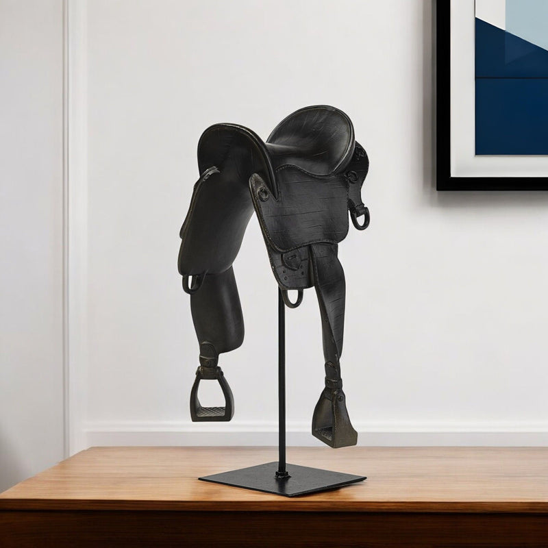 English Horse Saddle Tabletop Sculpture - Black