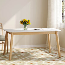 Load image into Gallery viewer, Dining Table With Splayed Rubberwood Legs &amp; Faux Wood Tabletop, Mid Century Modern - White Oak
