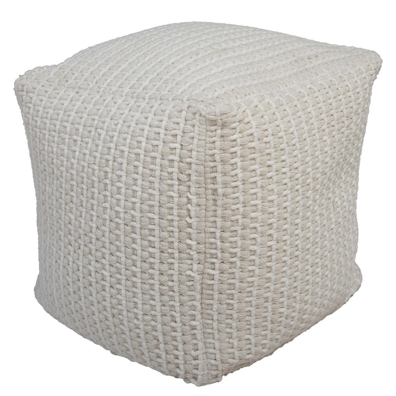 Cotton Blend Cube Pouf Ottoman - Off White