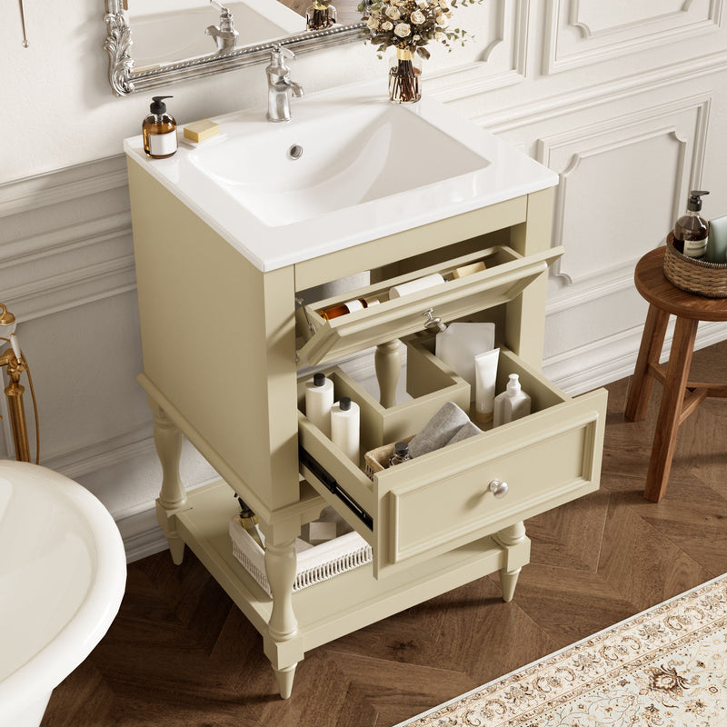 Retro Design Bathroom Vanity With Sink, 2 Drawer Storage Cabinet
