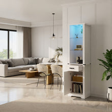 Load image into Gallery viewer, Pantry Cabinet With LED Lights And Barn Door With Tempered Glass Shelves - White
