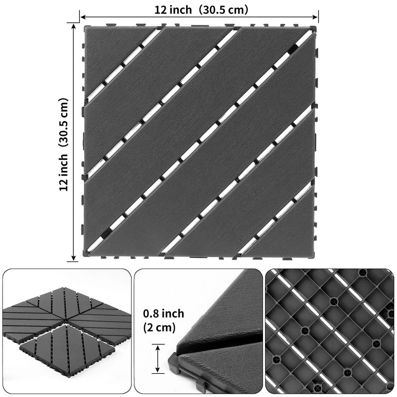 Interlocking Decking Tiles, Waterproof Outdoor Indoor Flooring (Set of 44) - Dark Gray