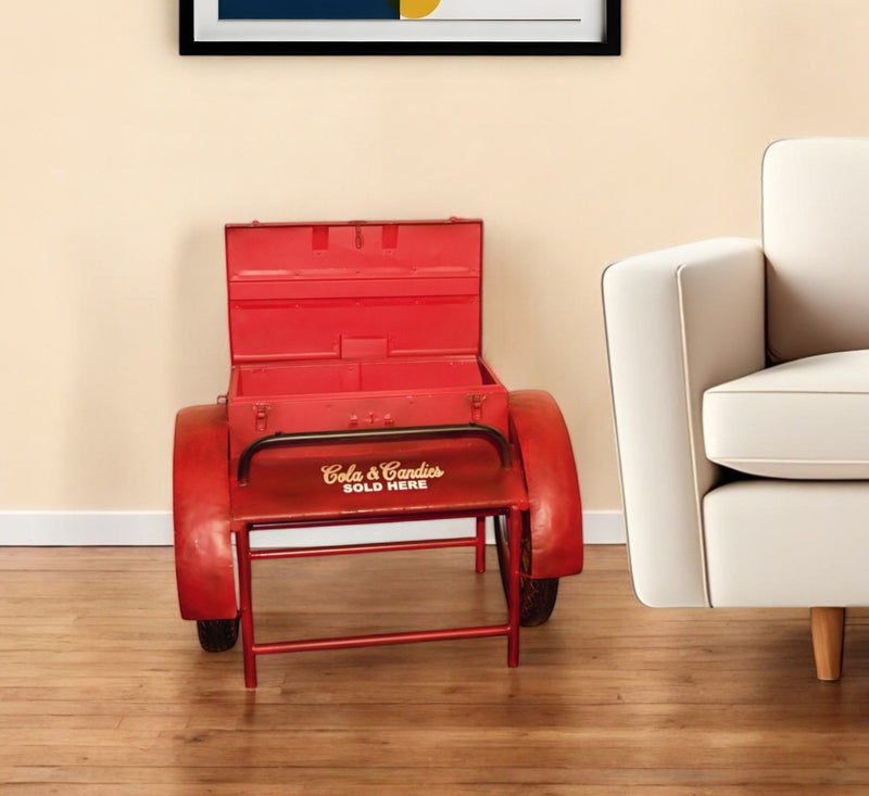 Retro Metal Delivery Box Accent Side Table - Red