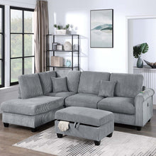 Load image into Gallery viewer, Contemporary Sectional Set With Right Arm Chaise, Left Arm Sofa With USB Port, Storage Ottoman

